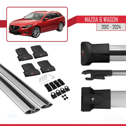 Compatible avec Mazda 6 Wagon 2012-2024 FLY Model Barres de Toit Railing Porte-Bagages de Voiture Gris Aluminium 2 Barres