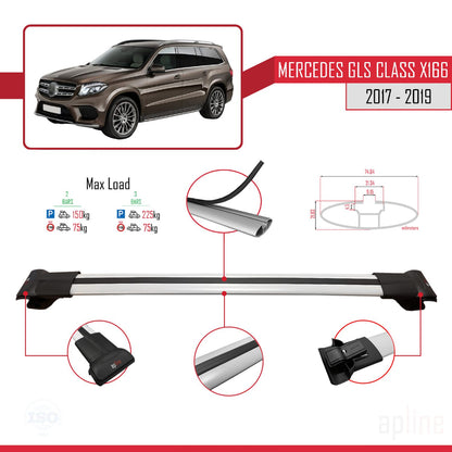 Compatible avec Mercedes GLS Class X166 2017-2019 FLY Model Barres de Toit Railing Porte-Bagages de Voiture Gris Aluminium 3 Barres