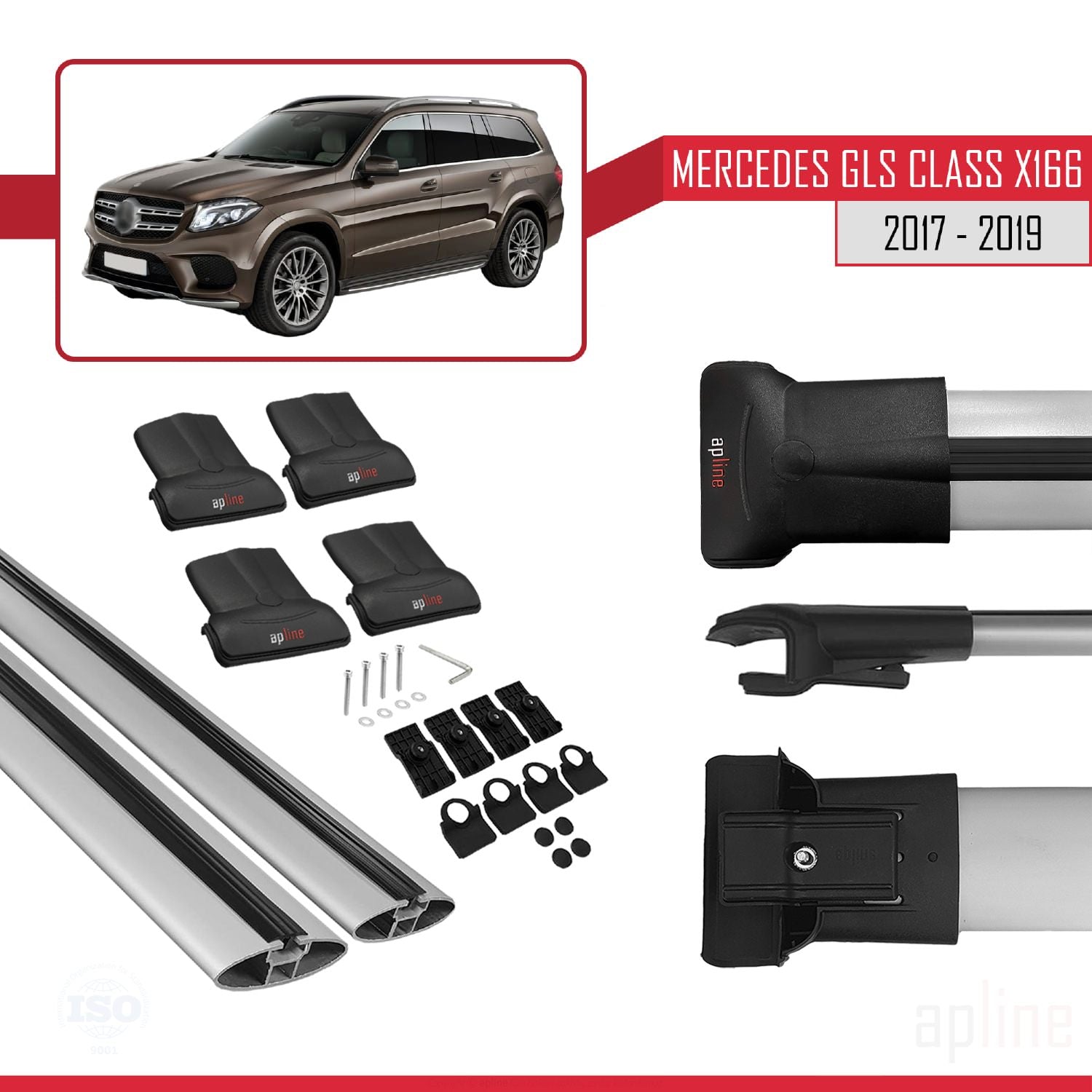 Compatible avec Mercedes GLS Class X166 2017-2019 FLY Model Barres de Toit Railing Porte-Bagages de Voiture Gris Aluminium 2 Barres