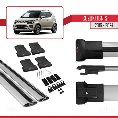 Compatible avec Suzuki Ignis 2016-2024 FLY Model Barres de Toit Railing Porte-Bagages de Voiture Gris Aluminium 2 Barres