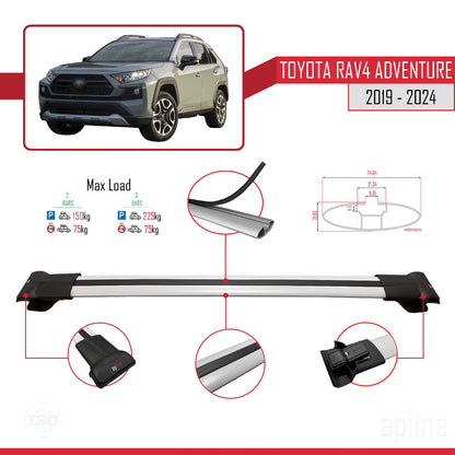 Compatible avec Toyota RAV4 Adventure 2019-2024 FLY Model Barres de Toit Railing Porte-Bagages de Voiture Gris Aluminium 2 Barres