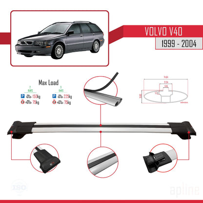 Compatible avec Volvo V40 1999-2004 FLY Model Barres de Toit Railing Porte-Bagages de Voiture Gris Aluminium 3 Barres