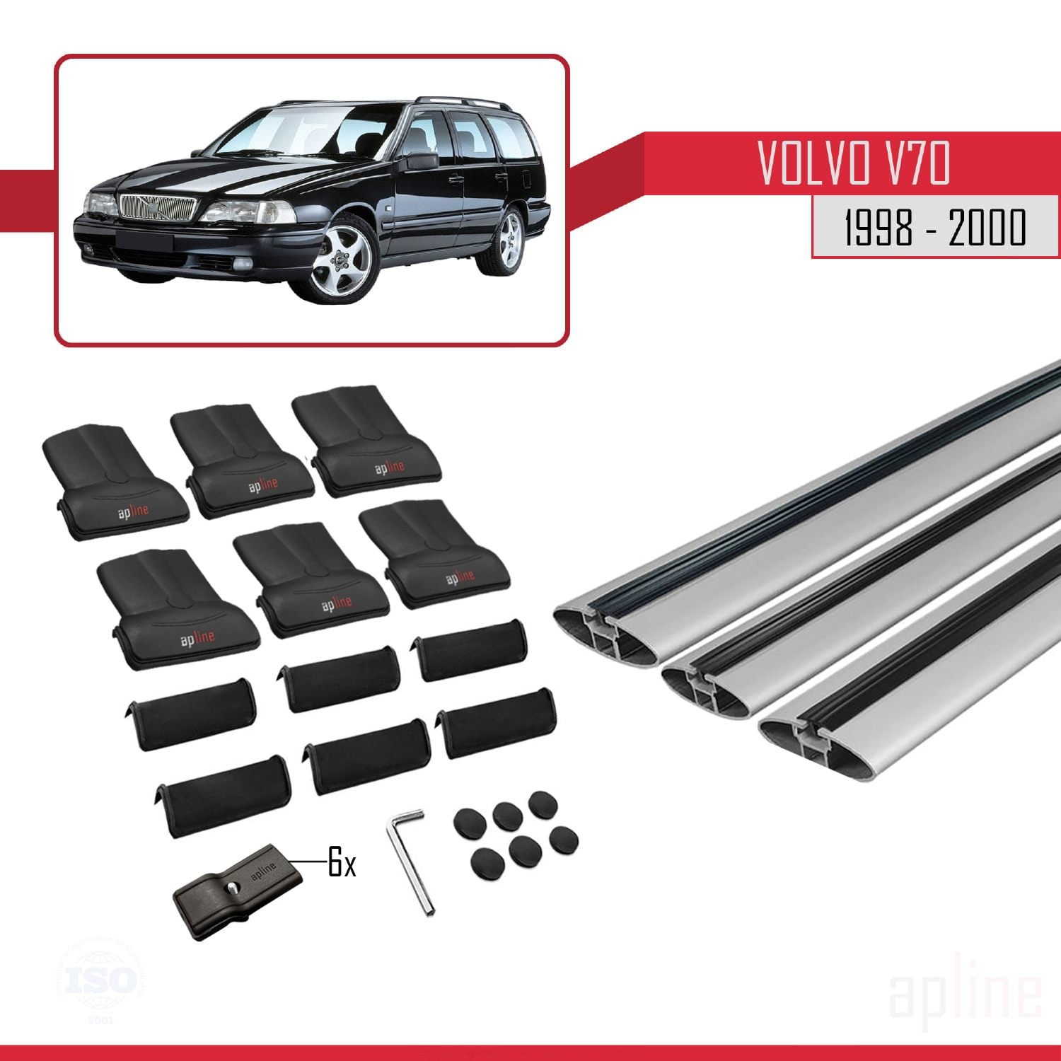 Compatible avec Volvo V70 1998-2000 FLY Model Barres de Toit Railing Porte-Bagages de Voiture Gris Aluminium 3 Barres
