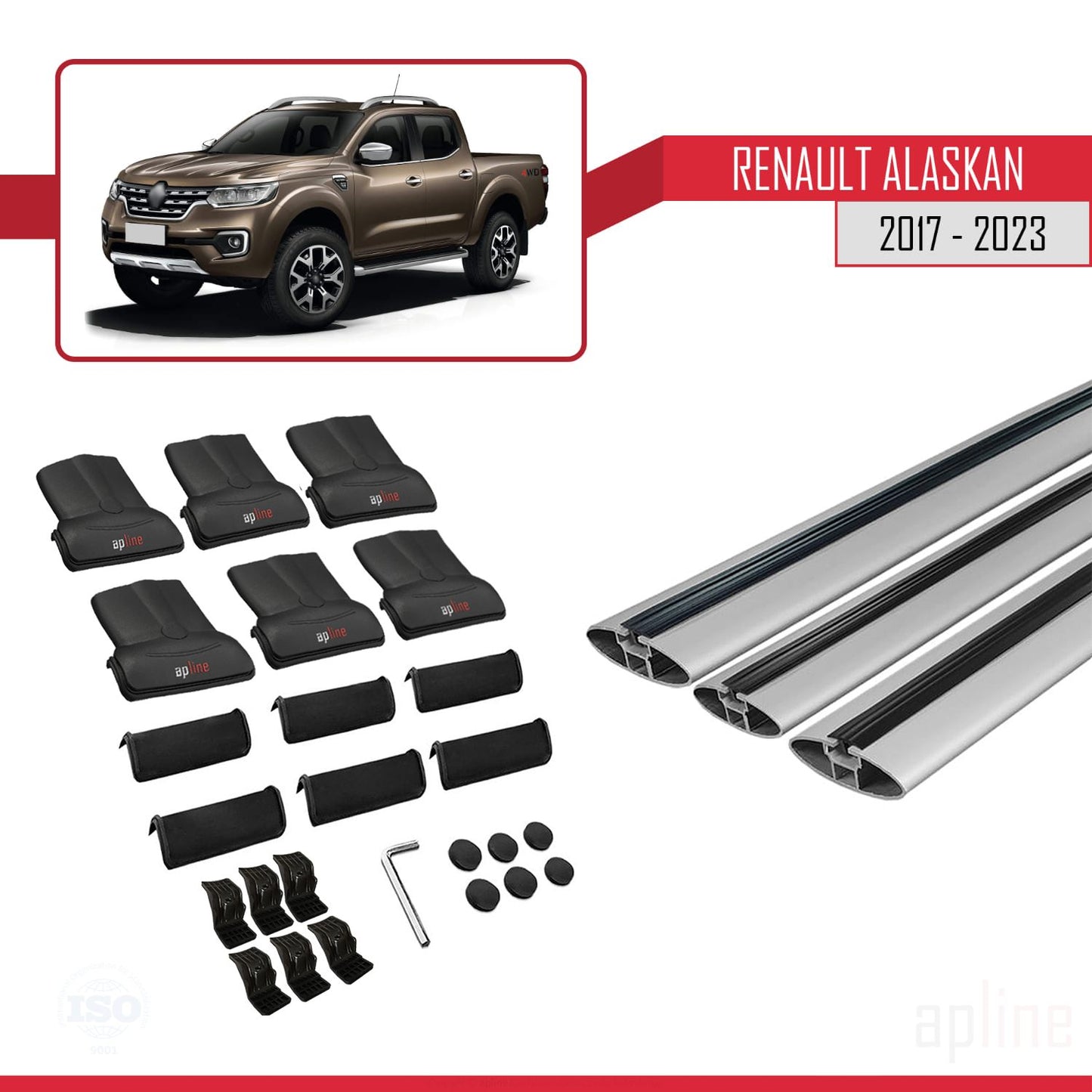 Compatible avec Renault Alaskan 2017-2023 FLY Model Barres de Toit Railing Porte-Bagages de Voiture Gris Aluminium 3 Barres