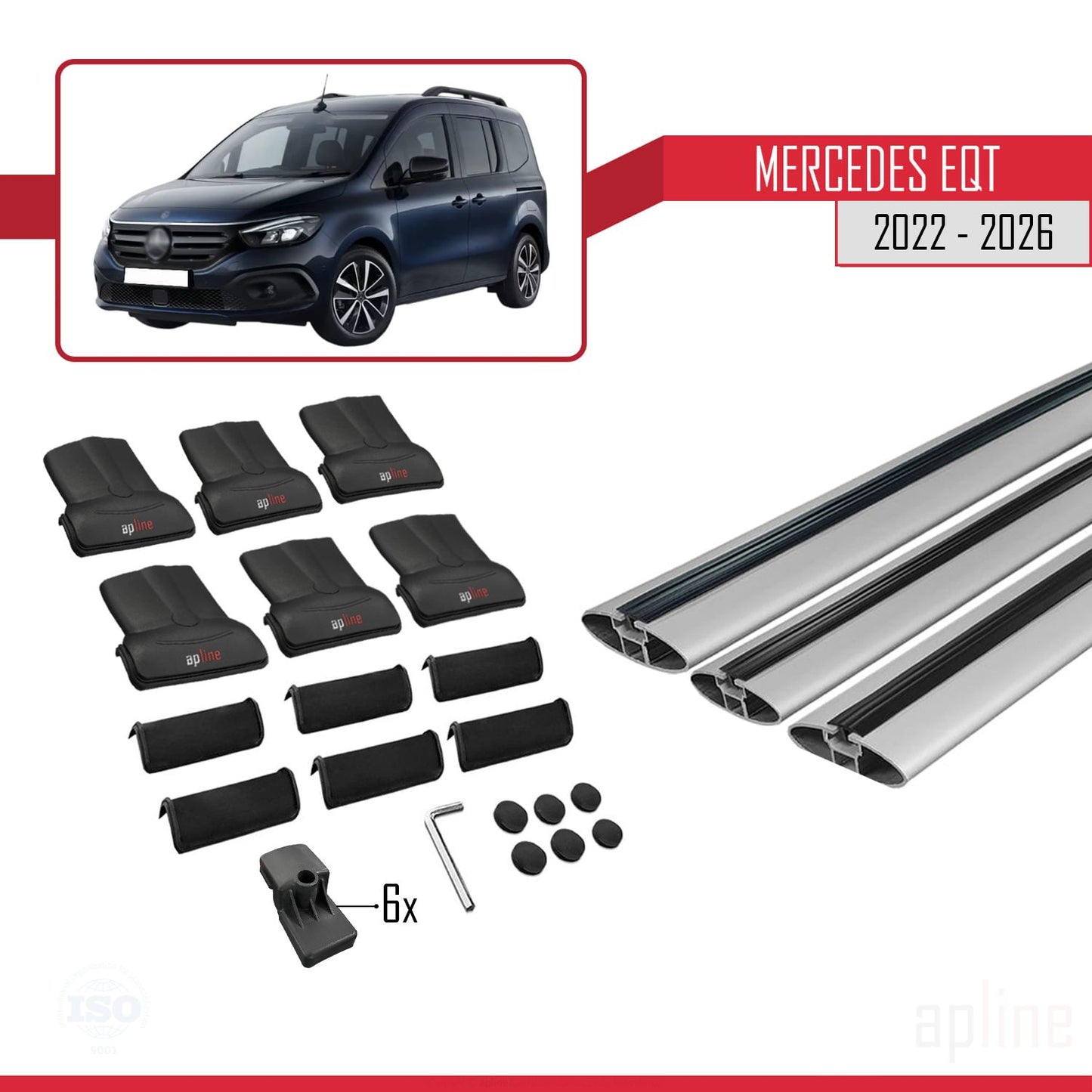 Compatible avec Mercedes EQT / Citan W420 2022-2025 FLY Model Barres de Toit Railing Porte-Bagages de Voiture Gris Aluminium 3 Barres
