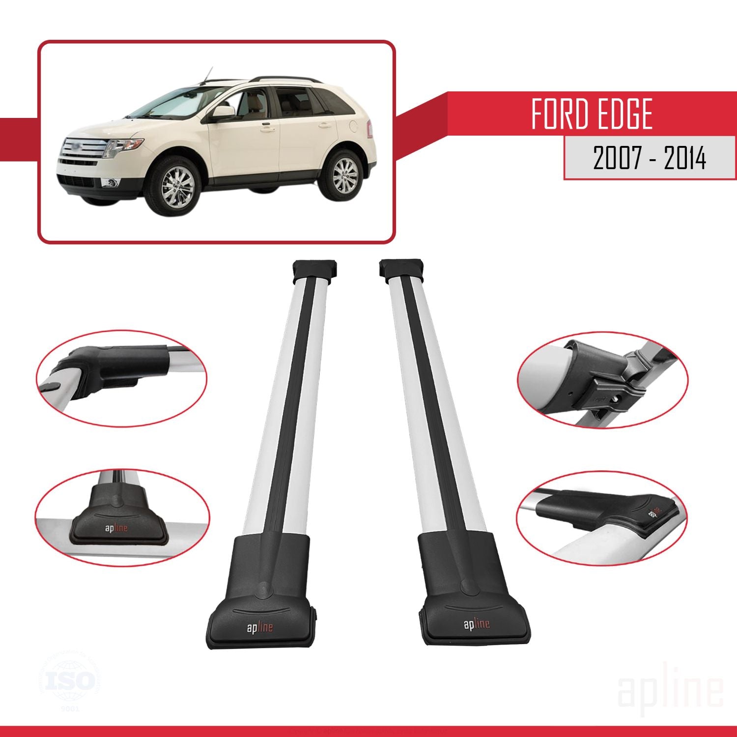 Compatible avec Ford Edge 2007-2014 FLY Model Barres de Toit Railing Porte-Bagages de Voiture Gris Aluminium 2 Barres