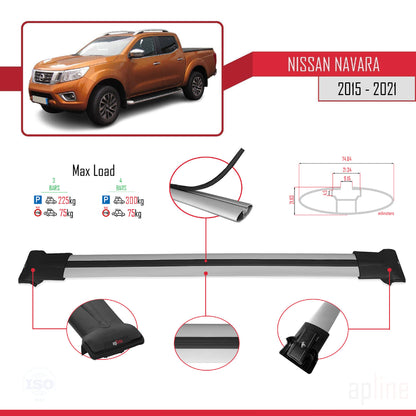 Compatible avec Nissan Navara 4 (D23) 2015-2021 FLY Model Barres de Toit Railing Porte-Bagages de Voiture Gris Aluminium 3 Barres