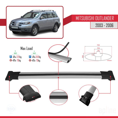 Compatible avec Mitsubishi Outlander 2004-2006 FLY Model Barres de Toit Railing Porte-Bagages de Voiture Gris Aluminium 3 Barres