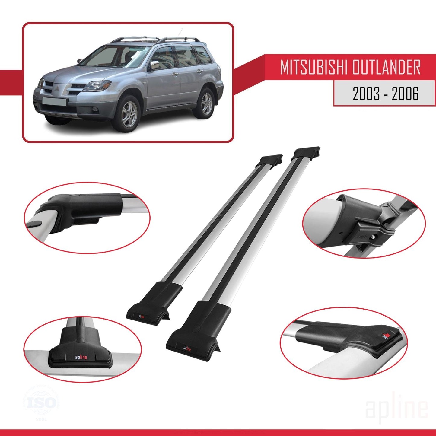 Compatible with Mitsubishi Outlander 2003-2006 FLY Model Car Roof Rack Cross Bar Grey Aluminium 2 Bars