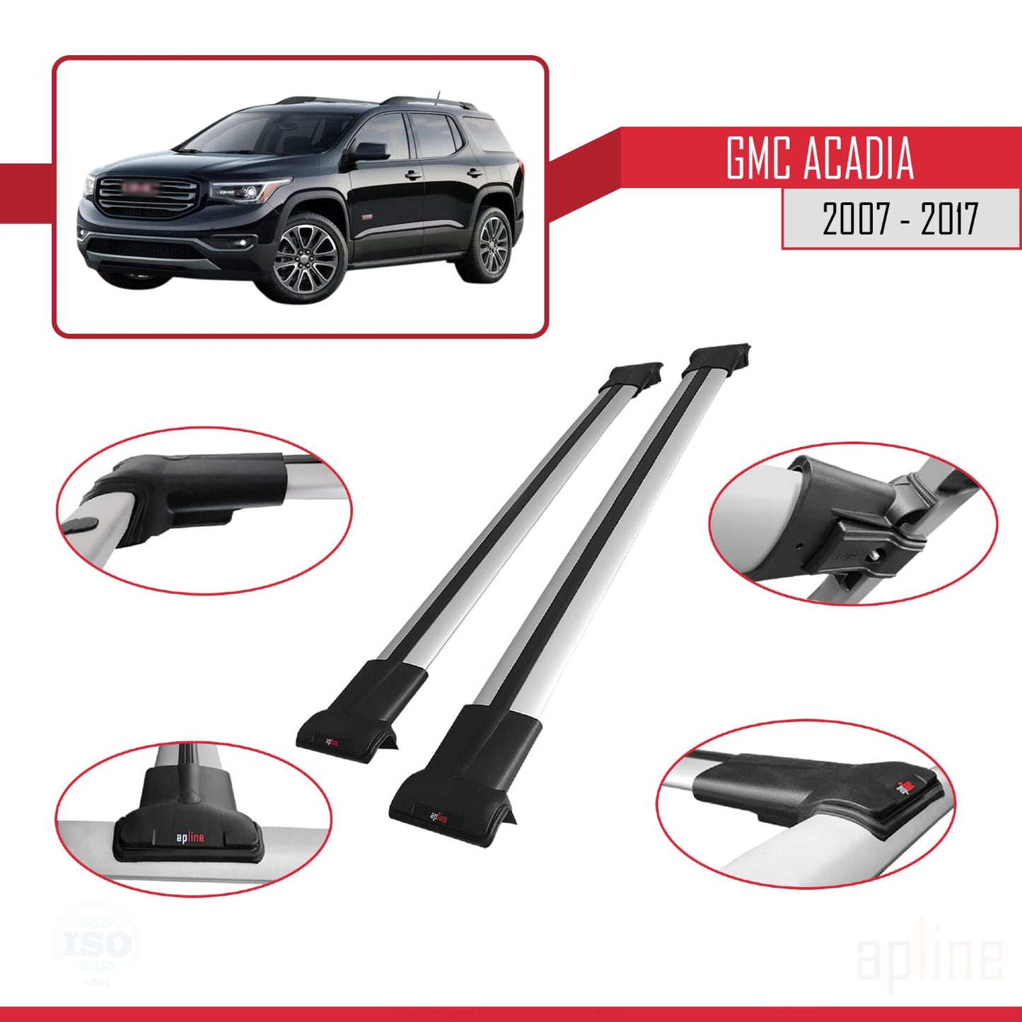 Compatible with GMC Acadia 2007-2017 FLY Model Car Roof Rack Cross Bar Grey Aluminium 2 Bars