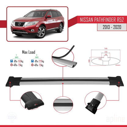 Compatible avec Nissan Pathfinder 4 (R52) 2013-2020 FLY Model Barres de Toit Railing Porte-Bagages de Voiture Gris Aluminium 2 Barres