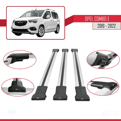 Compatible with Opel Combo E 2019-2022 FLY Model Car Roof Rack Cross Bar Grey Aluminium 3 Bars