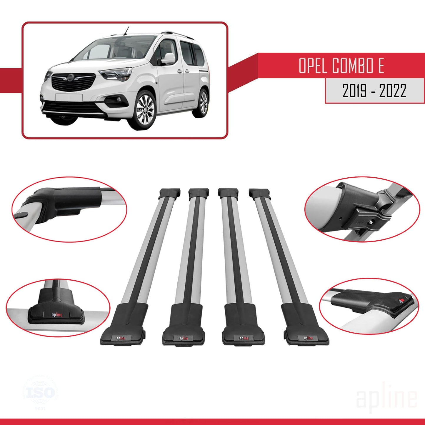 Compatible with Opel Combo E 2019-2022 FLY Model Car Roof Rack Cross Bar Grey Aluminium 4 Bars