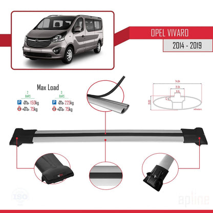 Compatible avec Opel Vivaro B 2014-2019 FLY Model Barres de Toit Railing Porte-Bagages de Voiture Gris Aluminium 2 Barres