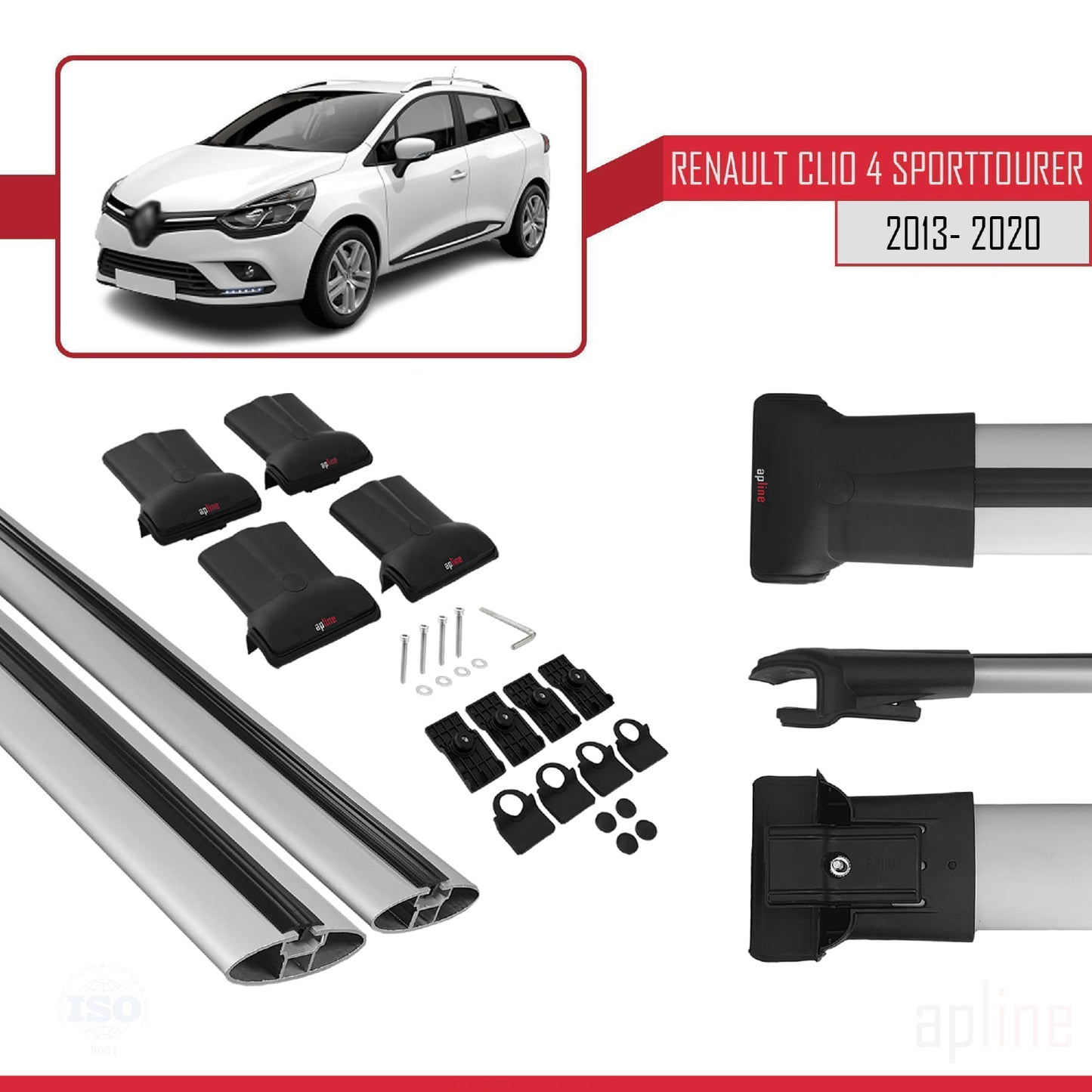 Compatible avec Renault Clio 4 ST 2013-2020 FLY Model Barres de Toit Railing Porte-Bagages de Voiture Gris Aluminium 2 Barres
