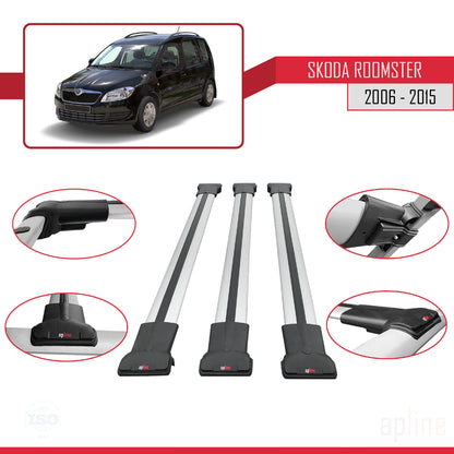 Compatible avec Skoda Roomster 2006-2015 FLY Model Barres de Toit Railing Porte-Bagages de Voiture Gris Aluminium 3 Barres