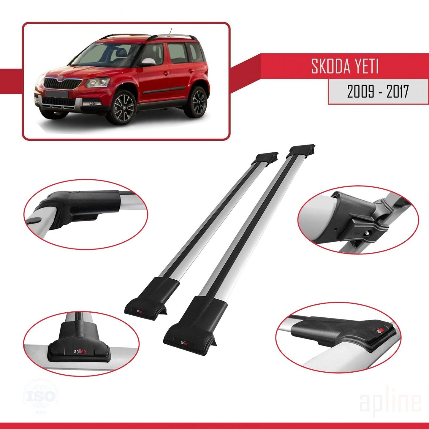 Compatible avec Skoda Yeti 2009-2017 FLY Model Barres de Toit Railing Porte-Bagages de Voiture Gris Aluminium 2 Barres