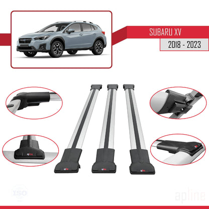 Compatible avec Subaru XV 2 2018-2023 FLY Model Barres de Toit Railing Porte-Bagages de Voiture Gris Aluminium 3 Barres