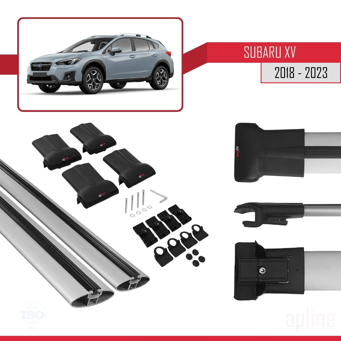 Compatible avec Subaru XV 2 2018-2023 FLY Model Barres de Toit Railing Porte-Bagages de Voiture Gris Aluminium 2 Barres