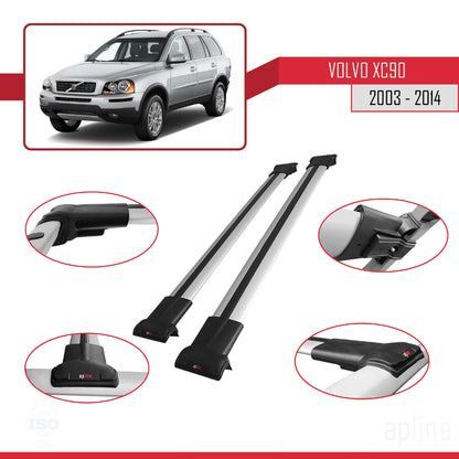 Compatible avec Volvo XC90 2003-2014 FLY Model Barres de Toit Railing Porte-Bagages de Voiture Gris Aluminium 2 Barres