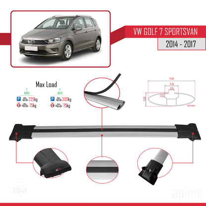 Compatible avec Volkswagen Golf Sportvan 2014-2017 FLY Model Barres de Toit Railing Porte-Bagages de Voiture Gris Aluminium 3 Barres