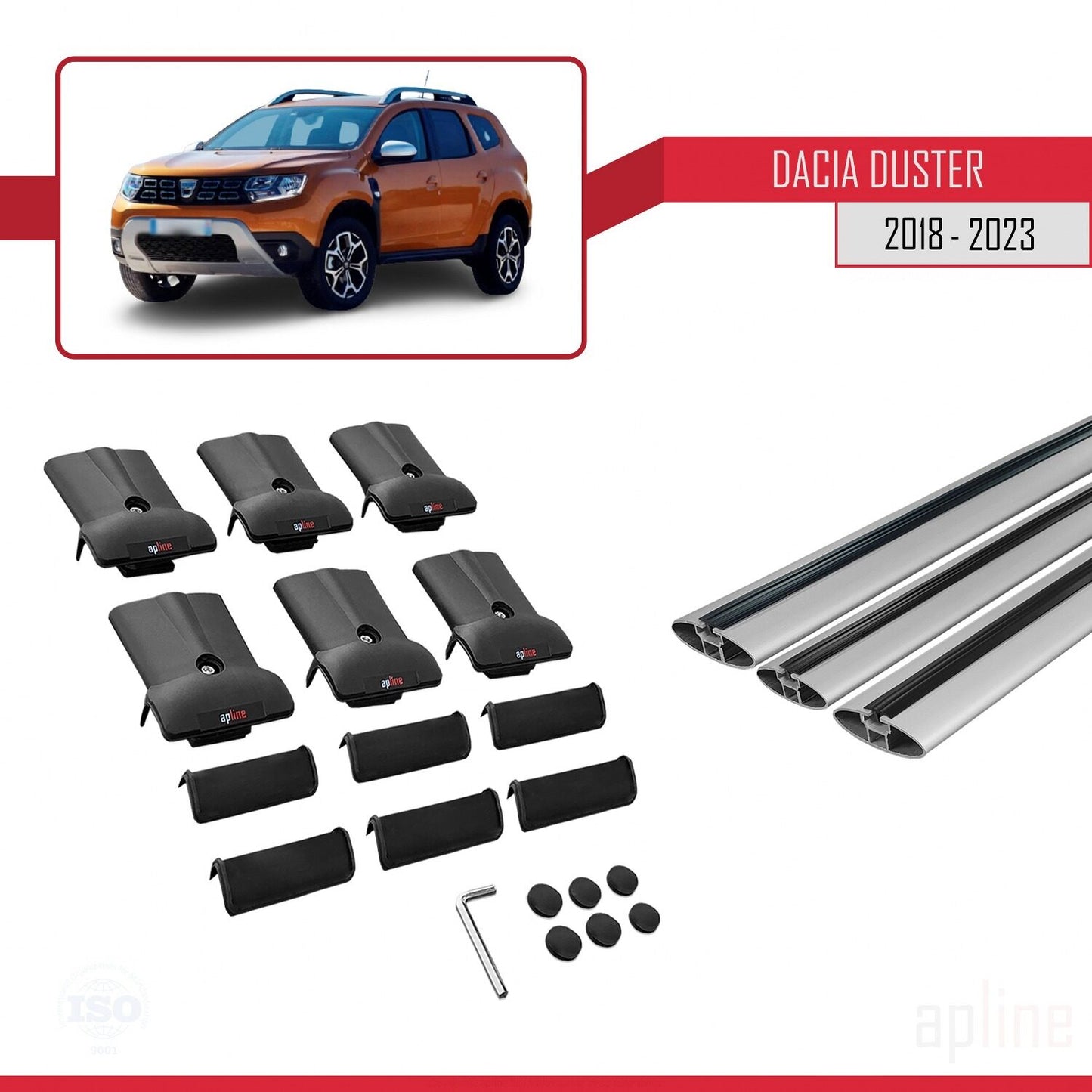 Compatible avec Dacia Duster 2 (HM) 2018-2024 FLY Model Barres de Toit Railing Porte-Bagages de Voiture Gris Aluminium 3 Barres
