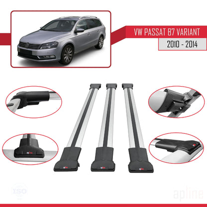 Compatible avec Volkswagen Passat B7 (3C) Variant 2010-2014 FLY Model Barres de Toit Railing Porte-Bagages de Voiture Gris Aluminium 3 Barres