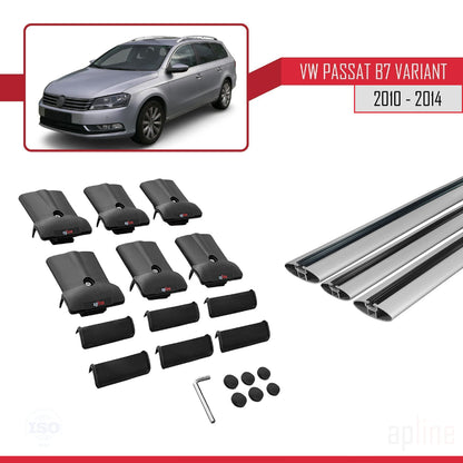 Compatible avec Volkswagen Passat B7 (3C) Variant 2010-2014 FLY Model Barres de Toit Railing Porte-Bagages de Voiture Gris Aluminium 3 Barres