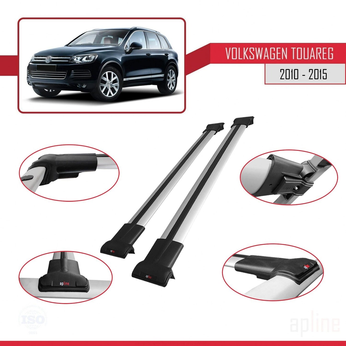 Compatible avec Volkswagen Touareg 2 (7P) Pre-Facelift 2010-2015 FLY Model Barres de Toit Railing Porte-Bagages de Voiture Gris Aluminium 2 Barres