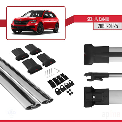Compatible avec Skoda Kamiq 2019-2025 FLY Model Barres de Toit Railing Porte-Bagages de Voiture Gris Aluminium 2 Barres
