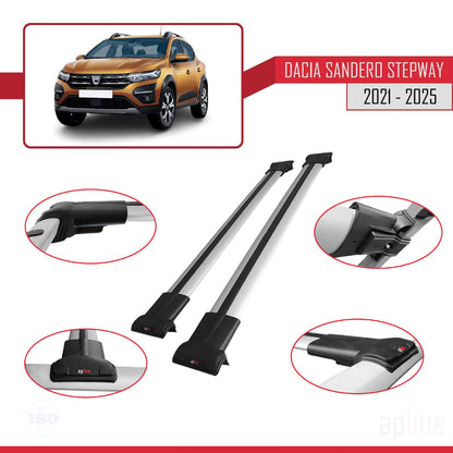 Compatible avec Dacia Sandero Stepway 3 2021-2025 FLY Model Barres de Toit Railing Porte-Bagages de Voiture Gris Aluminium 2 Barres