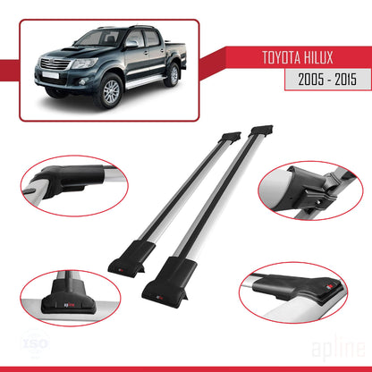 Compatible avec Toyota Hilux 7 (AN30) 2005-2015 FLY Model Barres de Toit Railing Porte-Bagages de Voiture Gris Aluminium 2 Barres