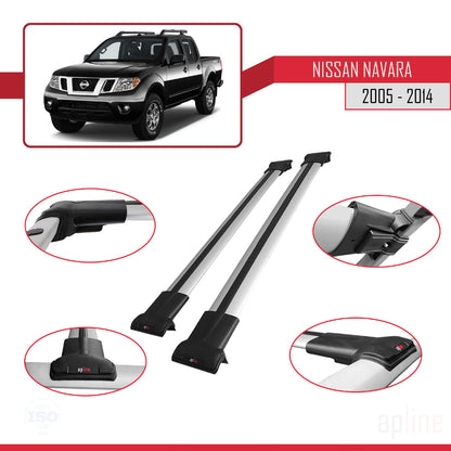Compatible with Nissan Navara 3 (D40) 2005-2014 FLY Model Car Roof Rack Cross Bar Grey Aluminium 2 Bars