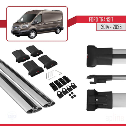 Compatible avec Ford Transit 2014-2025 FLY Model Barres de Toit Railing Porte-Bagages de Voiture Gris Aluminium 2 Barres