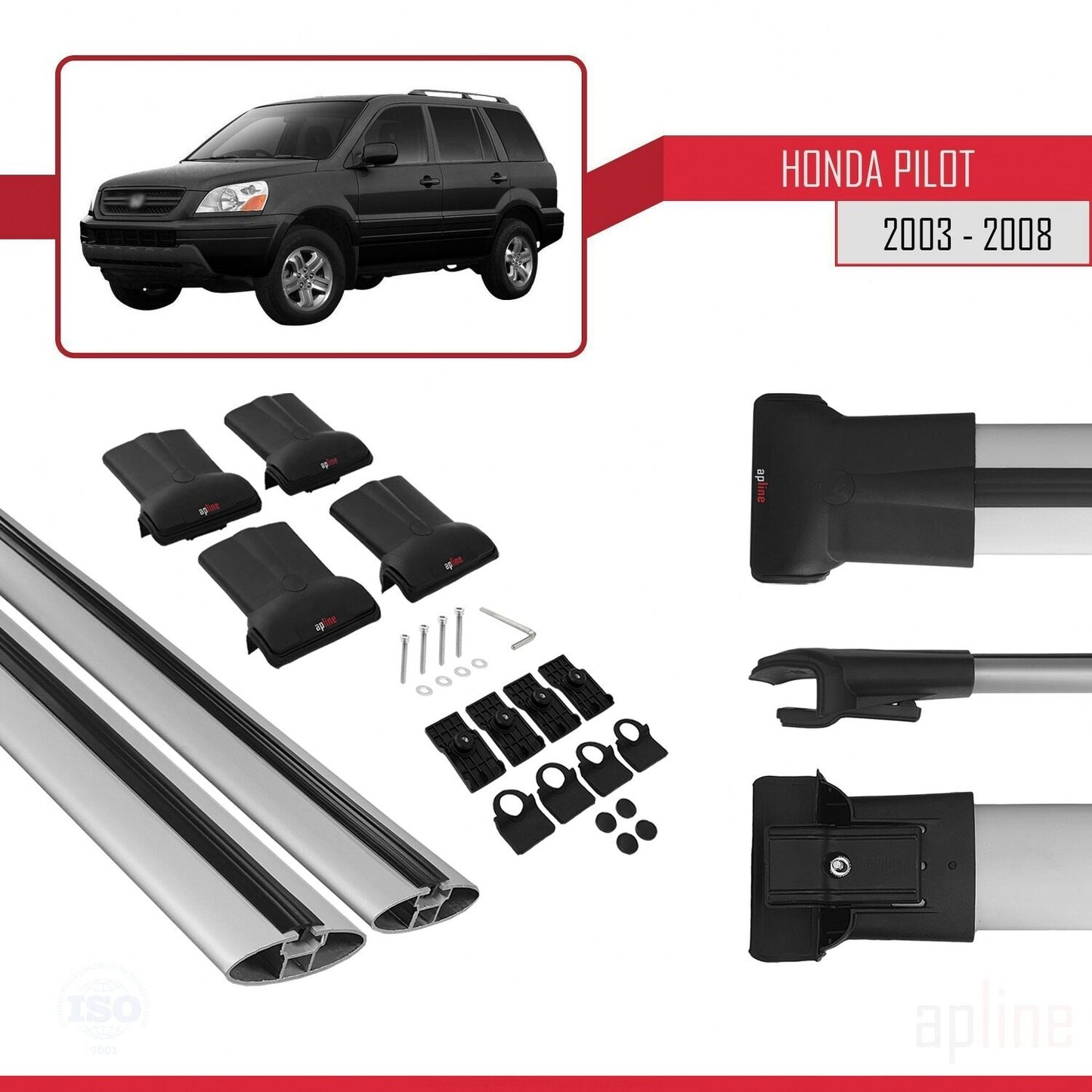 Compatible avec Honda Pilot 2003-2008 FLY Model Barres de Toit Railing Porte-Bagages de Voiture Gris Aluminium 2 Barres