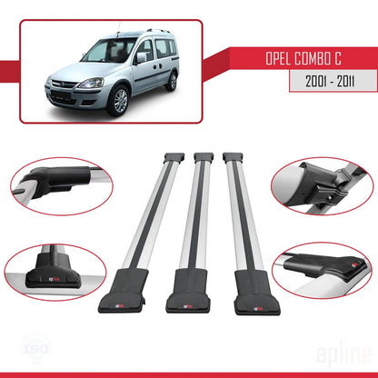 Compatible avec Opel Combo C 2001-2011 FLY Model Barres de Toit Railing Porte-Bagages de Voiture Gris Aluminium 3 Barres