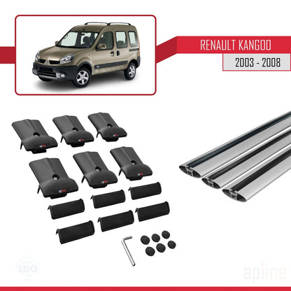 Compatible avec Renault Kangoo (X76) Post-Facelift 2003-2008 FLY Model Barres de Toit Railing Porte-Bagages de Voiture Gris Aluminium 3 Barres