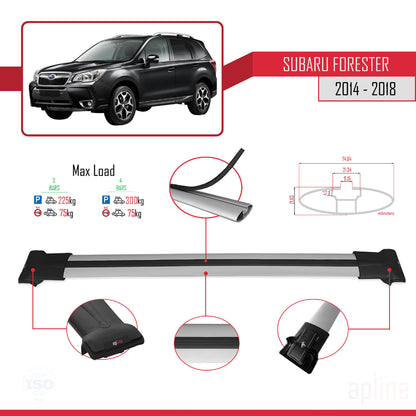 Compatible avec Subaru Forester 4 (SJ) 2014-2018 FLY Model Barres de Toit Railing Porte-Bagages de Voiture Gris Aluminium 3 Barres