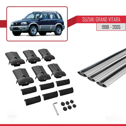 Compatible avec Suzuki Grand Vitara (FT) 1998-2005 FLY Model Barres de Toit Railing Porte-Bagages de Voiture Gris Aluminium 3 Barres