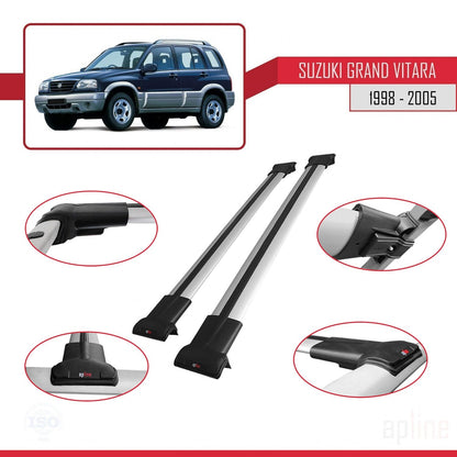 Compatible avec Suzuki Grand Vitara (FT) 1998-2005 FLY Model Barres de Toit Railing Porte-Bagages de Voiture Gris Aluminium 2 Barres