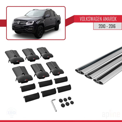 Compatible avec Volkswagen Amarok (2F) Pre-Facelift 2010-2016 FLY Model Barres de Toit Railing Porte-Bagages de Voiture Gris Aluminium 3 Barres