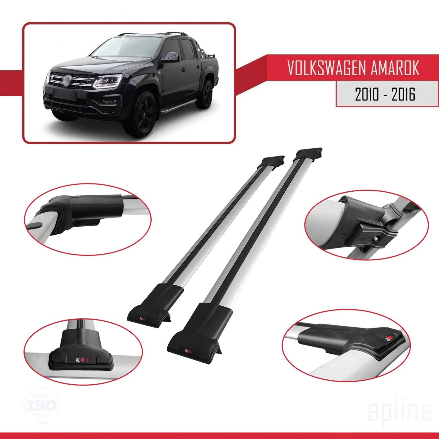 Compatible avec Volkswagen Amarok (2F) Pre-Facelift 2010-2016 FLY Model Barres de Toit Railing Porte-Bagages de Voiture Gris Aluminium 2 Barres