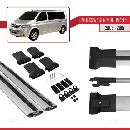Compatible avec Volkswagen T5 Multivan 2003-2015 FLY Model Barres de Toit Railing Porte-Bagages de Voiture Gris Aluminium 2 Barres