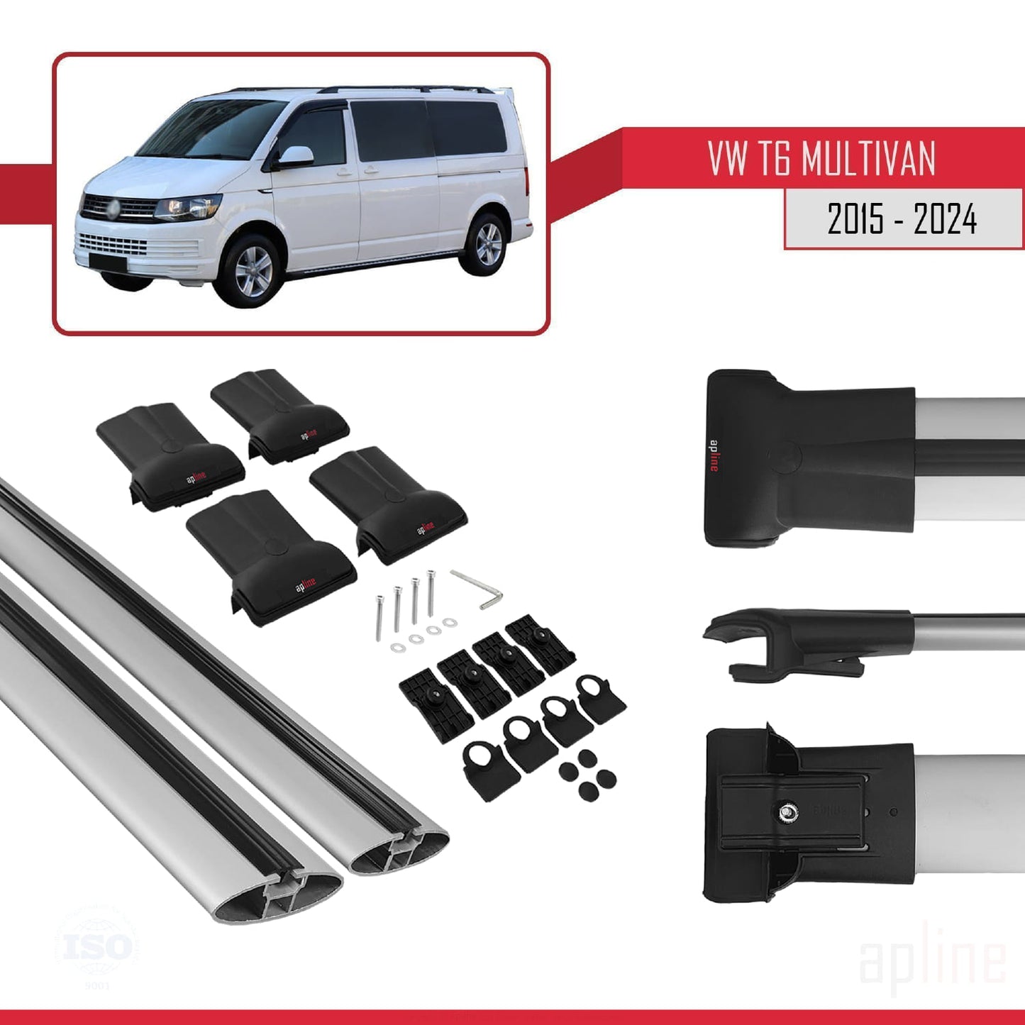Compatible avec Volkswagen T6 Multivan 2015-2024 FLY Model Barres de Toit Railing Porte-Bagages de Voiture Gris Aluminium 2 Barres