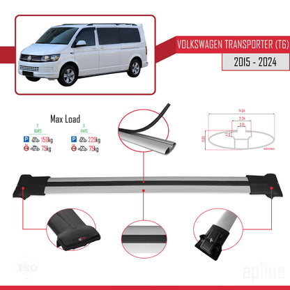 Compatible with Volkswagen T6 Transporter 2015-2024 FLY Model Car Roof Rack Cross Bar Grey Aluminium 2 Bars