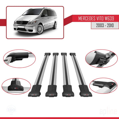 Compatible avec Mercedes Vito 2 (W639) Pre-Facelift 2003-2010 FLY Model Barres de Toit Railing Porte-Bagages de Voiture Gris Aluminium 4 Barres