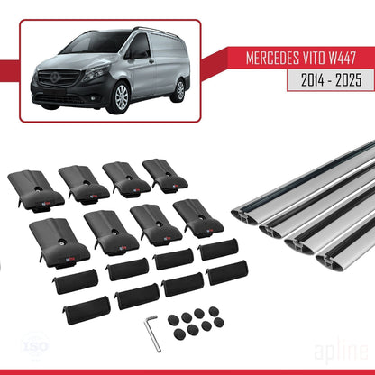 Compatible avec Mercedes Vito 3 (W447) 2014-2025 FLY Model Barres de Toit Railing Porte-Bagages de Voiture Gris Aluminium 4 Barres