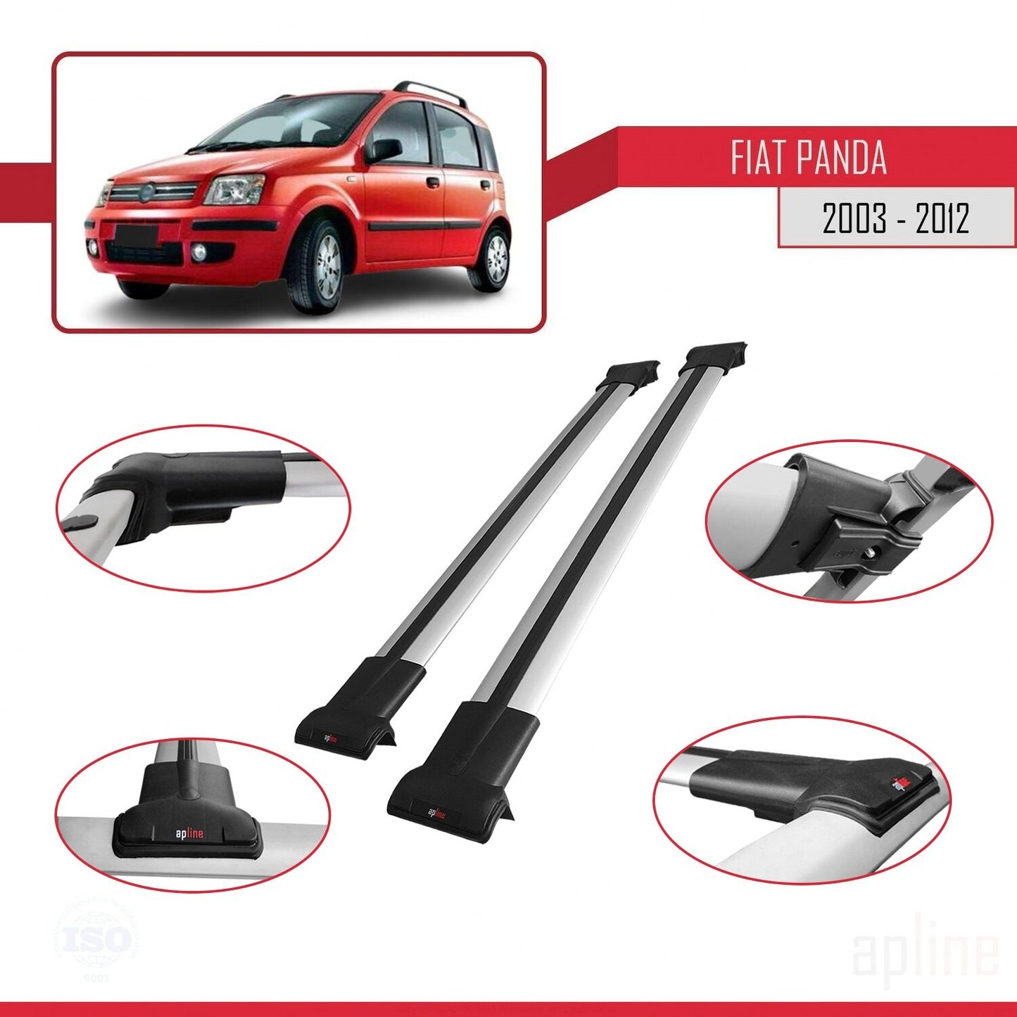 Compatible avec Fiat Panda 2 (169) 2003-2012 FLY Model Barres de Toit Railing Porte-Bagages de Voiture Gris Aluminium 2 Barres