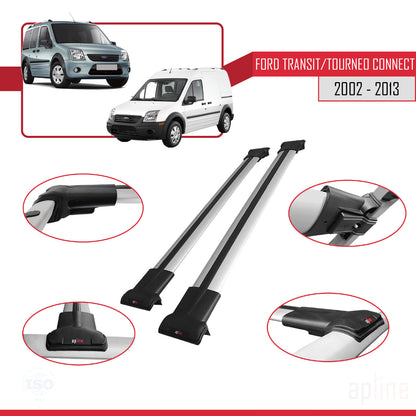 Compatible avec Ford Transit/Tourneo Connect 2002-2013 FLY Model Barres de Toit Railing Porte-Bagages de Voiture Gris Aluminium 2 Barres