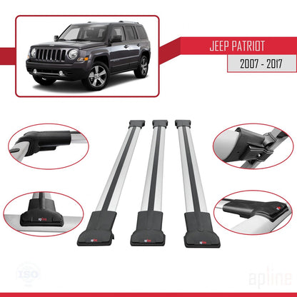 Compatible avec Jeep Patriot 2007-2017 FLY Model Barres de Toit Railing Porte-Bagages de Voiture Gris Aluminium 3 Barres